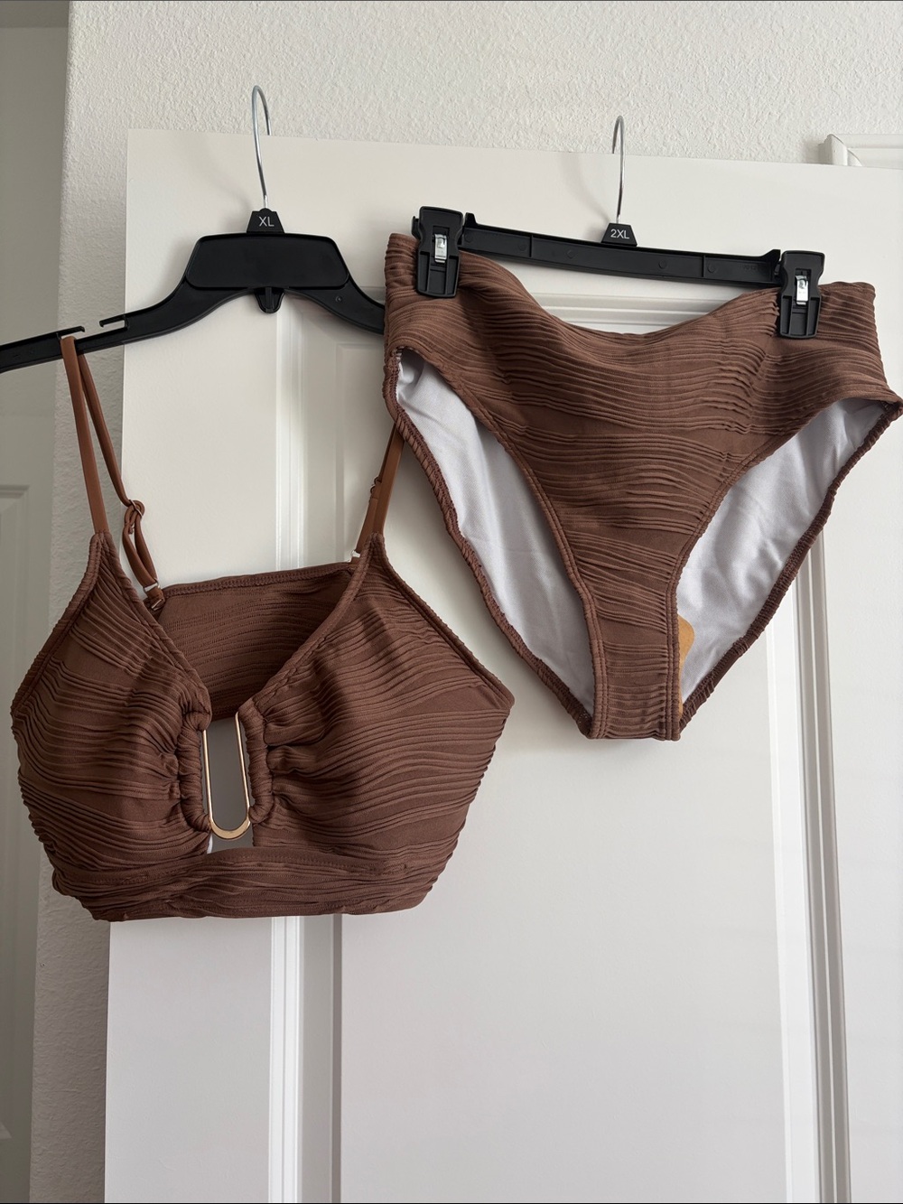 Women’s Textured Brown High-Waist Bikini Set